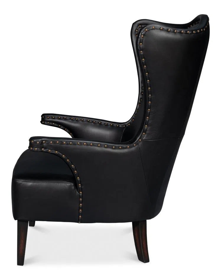 Drake Distilled Leather Black Arm Chair Club Chairs LOOMLAN By Sarreid