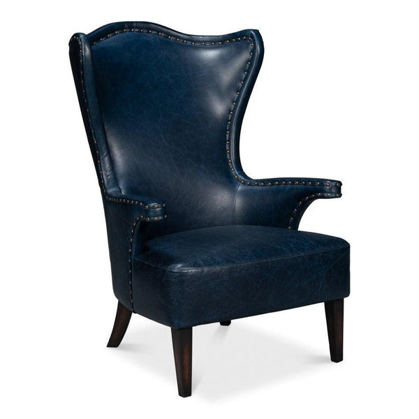 Drake Distilled Leather Blue Arm Chair Club Chairs LOOMLAN By Sarreid