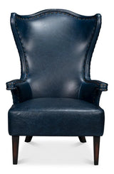 Drake Distilled Leather Blue Arm Chair Club Chairs LOOMLAN By Sarreid