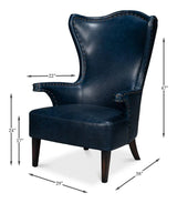 Drake Distilled Leather Blue Arm Chair Club Chairs LOOMLAN By Sarreid