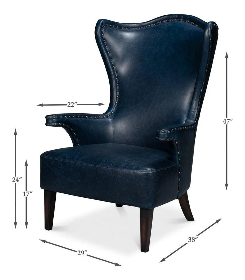 Drake Distilled Leather Blue Arm Chair Club Chairs LOOMLAN By Sarreid