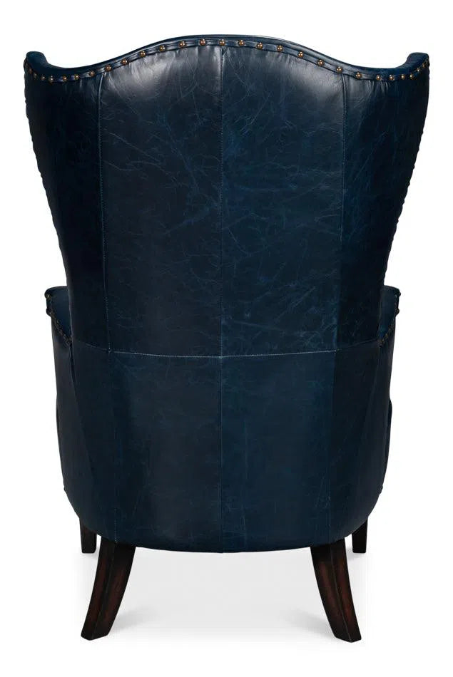 Drake Distilled Leather Blue Arm Chair Club Chairs LOOMLAN By Sarreid