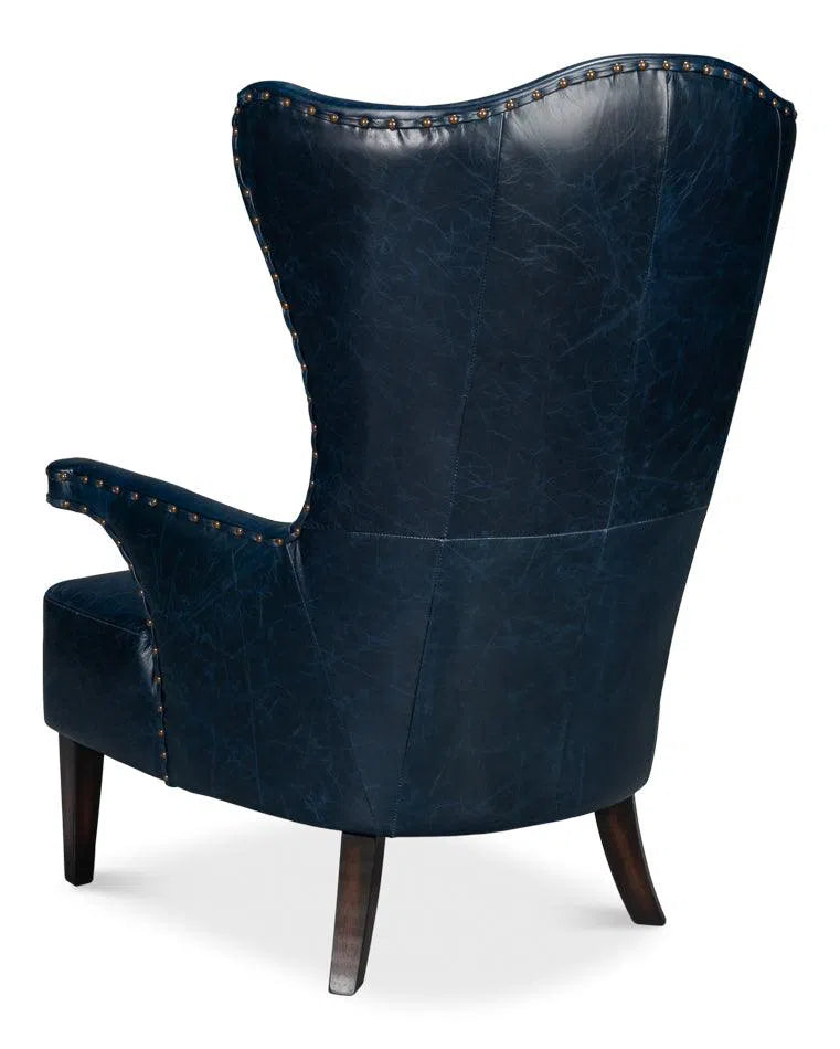 Drake Distilled Leather Blue Arm Chair Club Chairs LOOMLAN By Sarreid