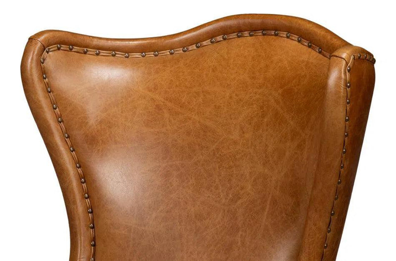 Drake Distilled Leather Brown Arm Chair Club Chairs LOOMLAN By Sarreid