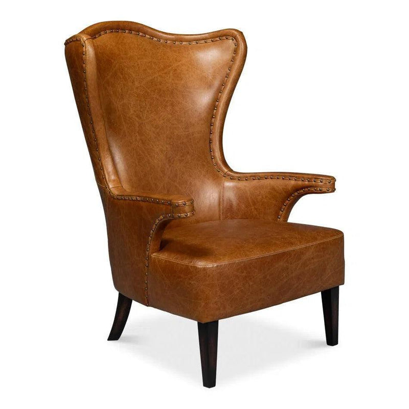 Drake Distilled Leather Brown Arm Chair Club Chairs LOOMLAN By Sarreid