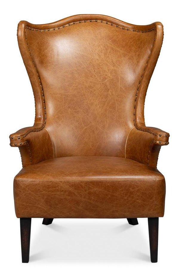 Drake Distilled Leather Brown Arm Chair Club Chairs LOOMLAN By Sarreid