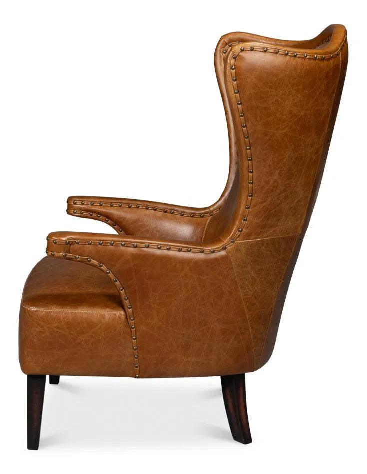 Drake Distilled Leather Brown Arm Chair Club Chairs LOOMLAN By Sarreid