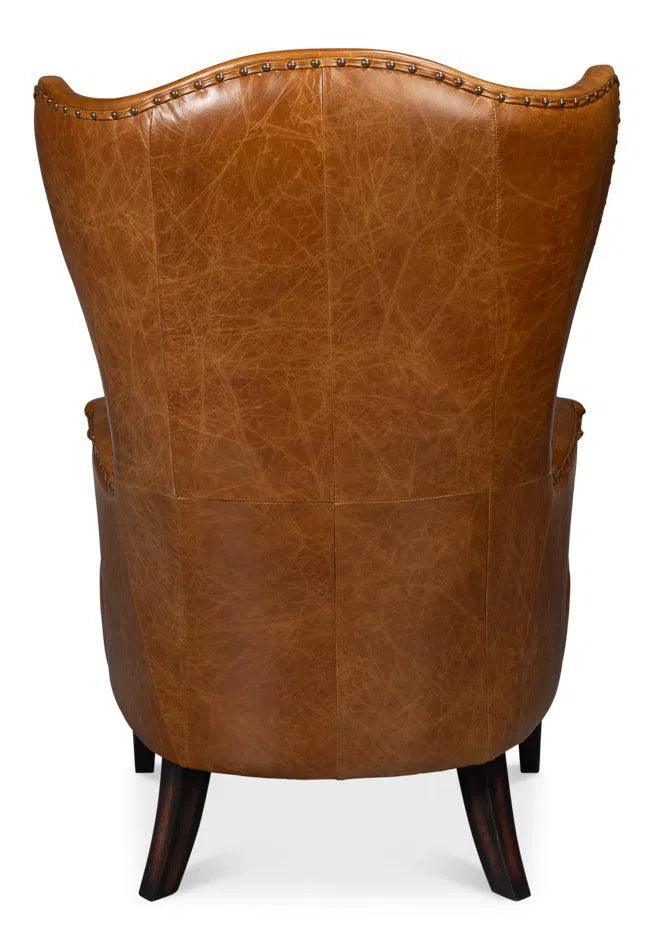 Drake Distilled Leather Brown Arm Chair Club Chairs LOOMLAN By Sarreid