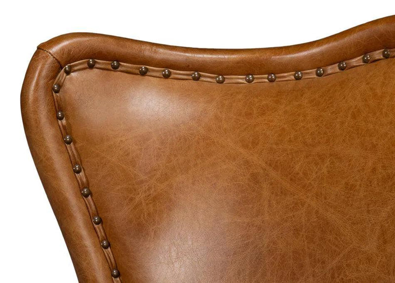 Drake Distilled Leather Brown Arm Chair Club Chairs LOOMLAN By Sarreid