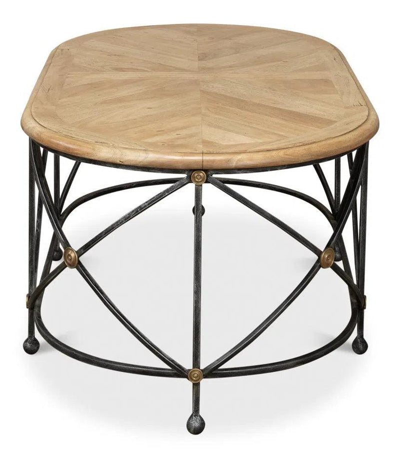 Drum & Fife Oval Coffee Table Parquet Top Reclaimed Iron Coffee Tables LOOMLAN By Sarreid