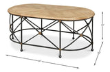 Drum & Fife Oval Coffee Table Parquet Top Reclaimed Iron Coffee Tables LOOMLAN By Sarreid