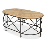 Drum & Fife Oval Coffee Table Parquet Top Reclaimed Iron Coffee Tables LOOMLAN By Sarreid