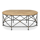 Drum & Fife Oval Coffee Table Parquet Top Reclaimed Iron Coffee Tables LOOMLAN By Sarreid