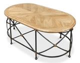 Drum & Fife Oval Coffee Table Parquet Top Reclaimed Iron Coffee Tables LOOMLAN By Sarreid