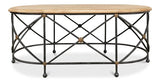 Drum & Fife Oval Coffee Table Parquet Top Reclaimed Iron Coffee Tables LOOMLAN By Sarreid