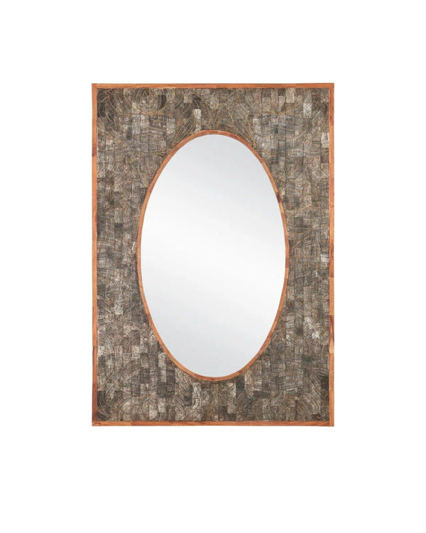 Ebba Horn and Wood Vertical Rectangular Mirror Wall Mirrors LOOMLAN By Currey & Co