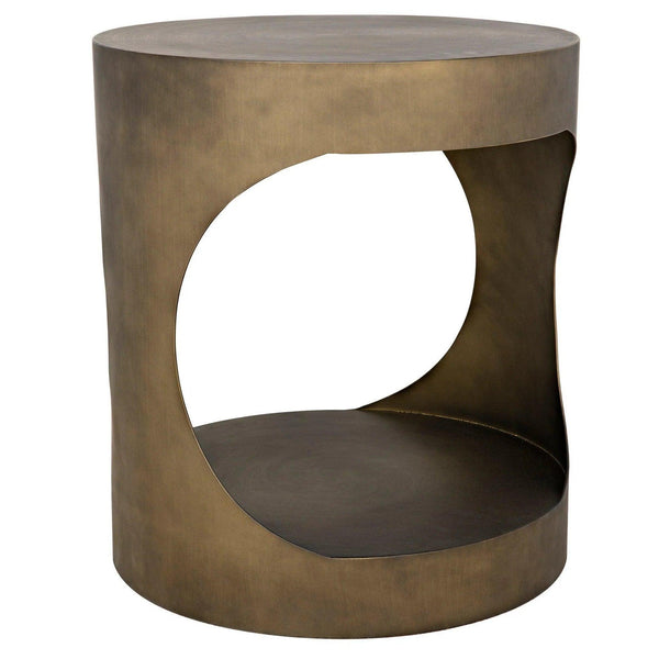 Eclipse Round Side Table, Metal with Aged Brass Finish Side Tables LOOMLAN By Noir