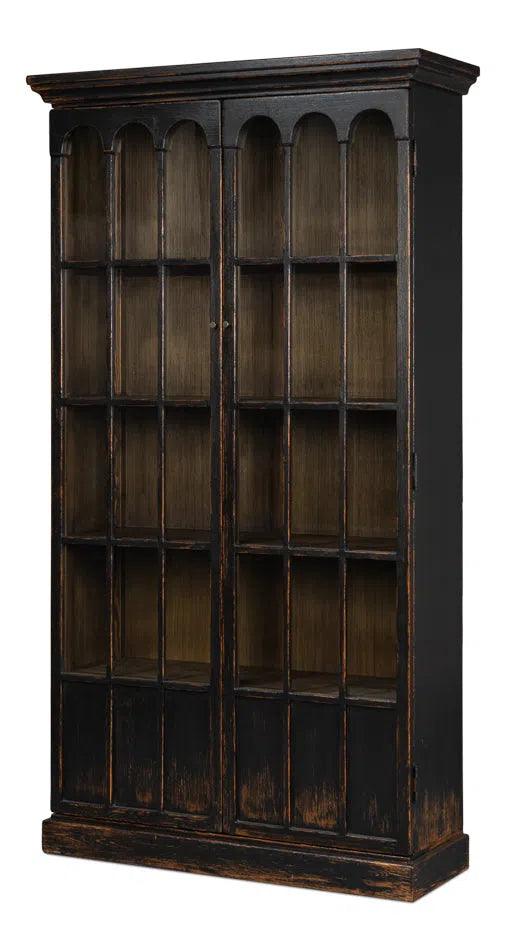 Edgar Allan Glass Doors Curio Bookcase Black Buffets & Curios LOOMLAN By Sarreid