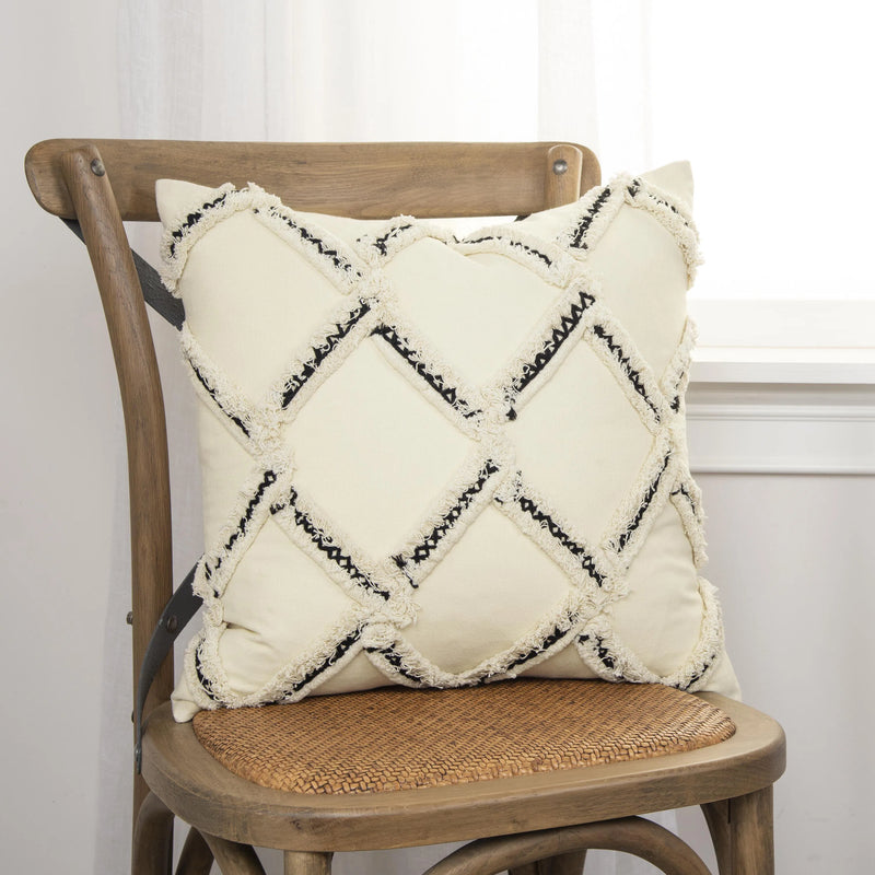 Edie Diamond White & Black Throw Pillow With Down Insert Throw Pillows LOOMLAN By LOOMLAN