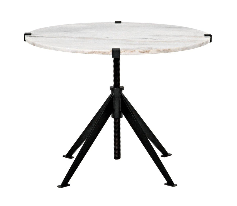 Edith Steel and Marble White Adjustable Large Round Side Table Side Tables LOOMLAN By Noir