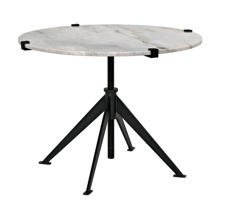 Edith Steel and Marble White Adjustable Large Round Side Table Side Tables LOOMLAN By Noir