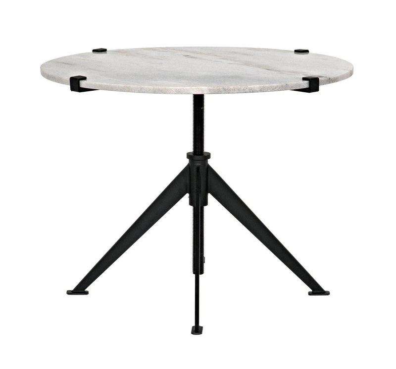 Edith Steel and Marble White Adjustable Large Round Side Table Side Tables LOOMLAN By Noir