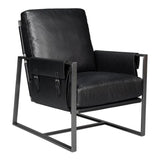 Edmonds Distilled Leather and Iron Black Arm Chair Club Chairs LOOMLAN By Sarreid