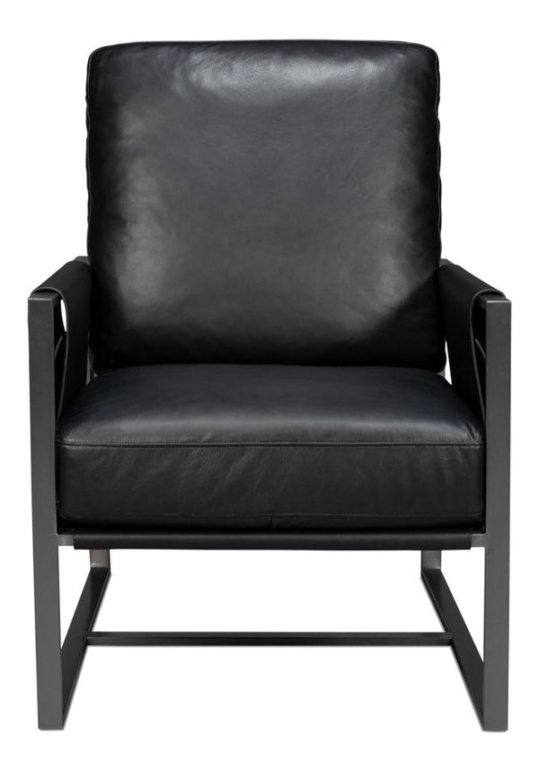Edmonds Distilled Leather and Iron Black Arm Chair Club Chairs LOOMLAN By Sarreid