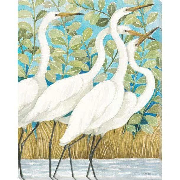 Egret White Birds Coastal Wall Art Indoor Outdoor UV Resistant Canvas Artwork LOOMLAN By LOOMLAN