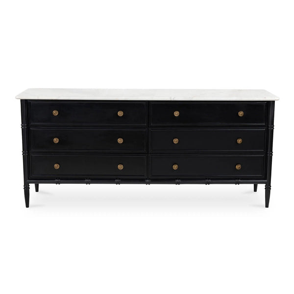 Eleanor Marble and Wood Black 6 Drawer Dresser Dressers LOOMLAN By Moe's Home