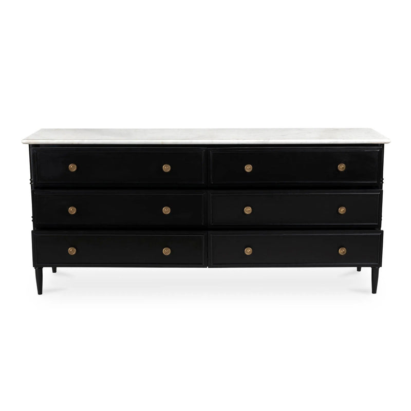 Eleanor Marble and Wood Black 6 Drawer Dresser Dressers LOOMLAN By Moe's Home