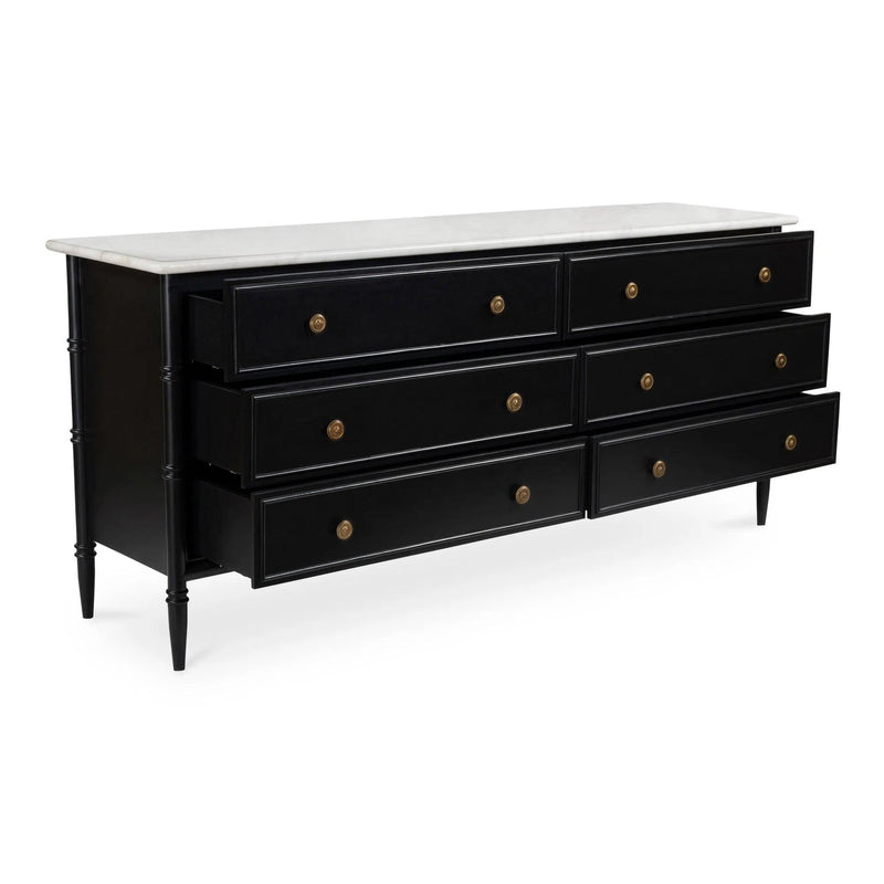 Eleanor Marble and Wood Black 6 Drawer Dresser Dressers LOOMLAN By Moe's Home