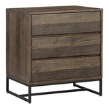 Elena Solid Pine and Stainless Steel Brown 3 Drawer Nightstand Nightstands LOOMLAN By Moe's Home