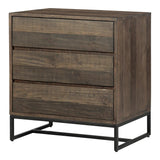 Elena Solid Pine and Stainless Steel Brown 3 Drawer Nightstand Nightstands LOOMLAN By Moe's Home