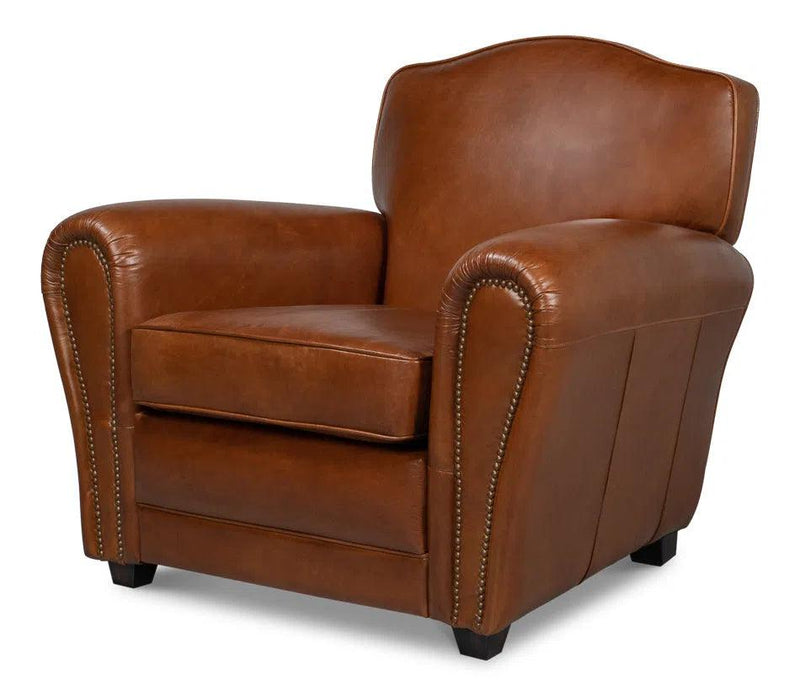 Elite French Brown Leather Club Chair Club Chairs LOOMLAN By Sarreid