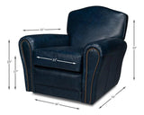 Elite French Metal and Leather Blue Club Swivel Arm Chair Club Chairs LOOMLAN By Sarreid