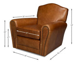 Elite French Metal and Leather Borwn Club Swivel Arm Chair Club Chairs LOOMLAN By Sarreid