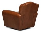 Elite French Swivel Brown Leather Club Chair Club Chairs LOOMLAN By Sarreid