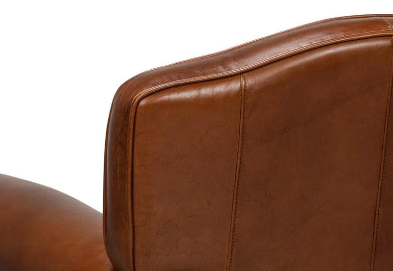 Elite French Swivel Brown Leather Club Chair Club Chairs LOOMLAN By Sarreid