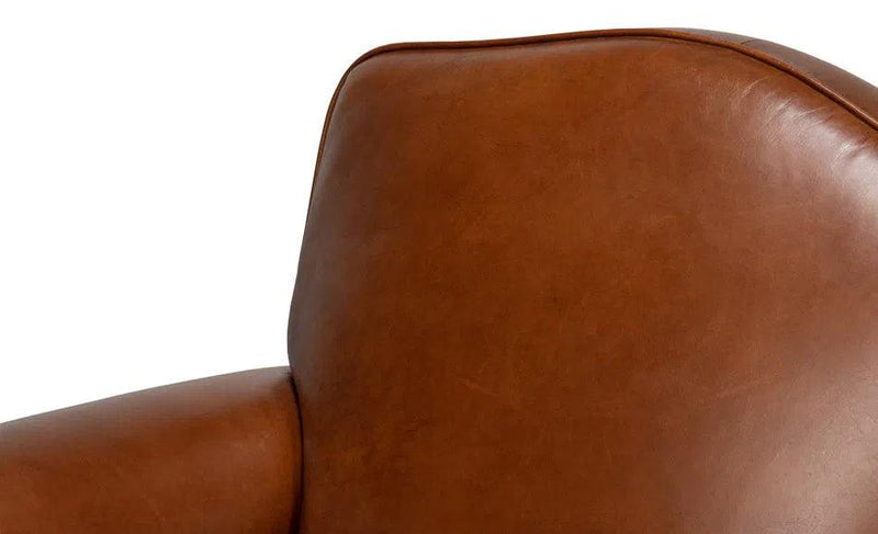 Elite French Swivel Brown Leather Club Chair Club Chairs LOOMLAN By Sarreid