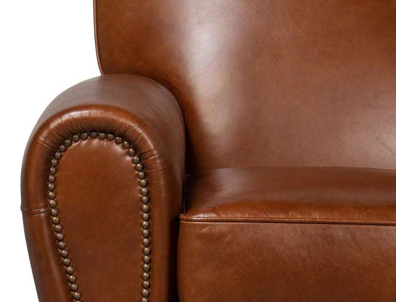 Elite French Swivel Brown Leather Club Chair Club Chairs LOOMLAN By Sarreid