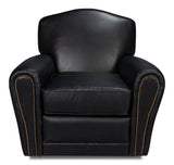 Elite Metal and Leather Black French Club Swivel Arm Chair Club Chairs LOOMLAN By Sarreid