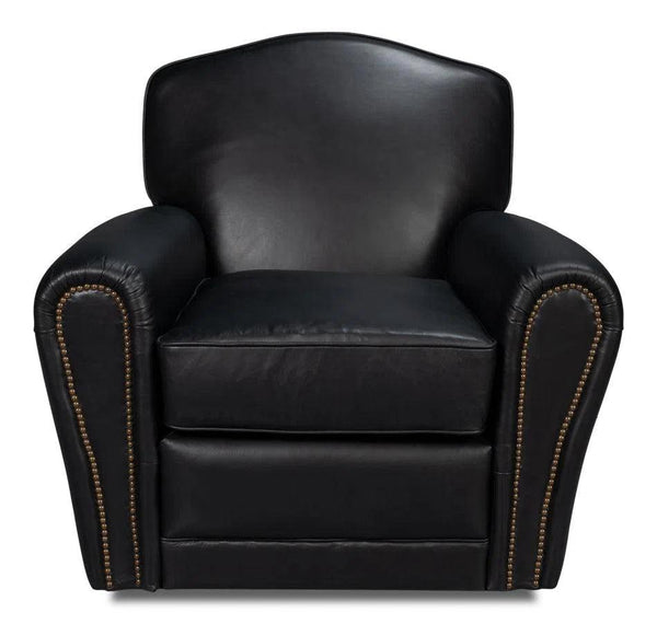 Elite Metal and Leather Black French Club Swivel Arm Chair Club Chairs LOOMLAN By Sarreid