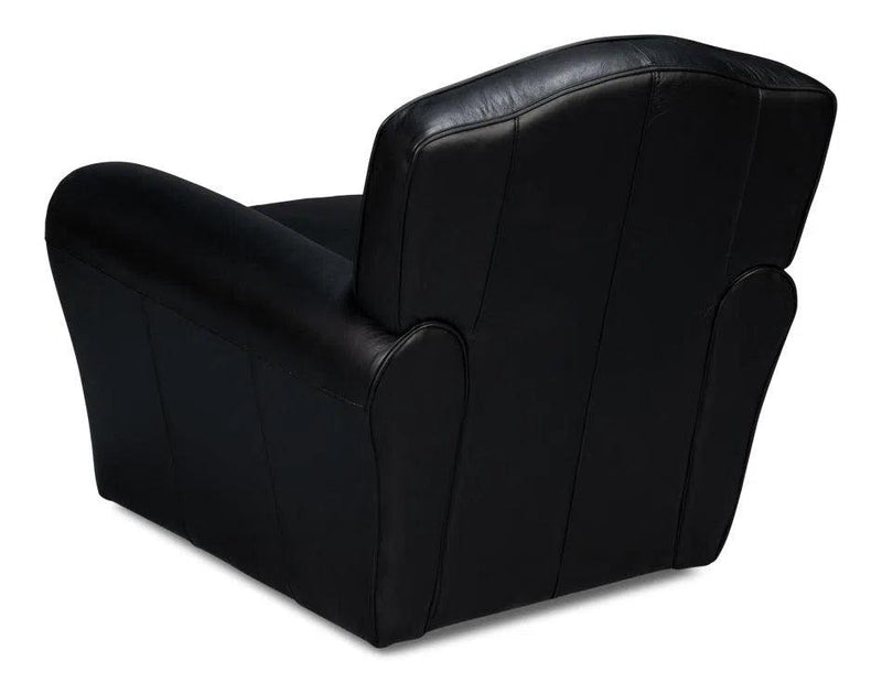 Elite Metal and Leather Black French Club Swivel Arm Chair Club Chairs LOOMLAN By Sarreid