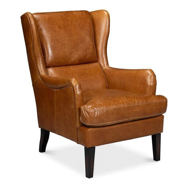 Elite Wing Wood and Leather Brown Lounge Arm Chair Outdoor Lounge Chairs LOOMLAN By Sarreid