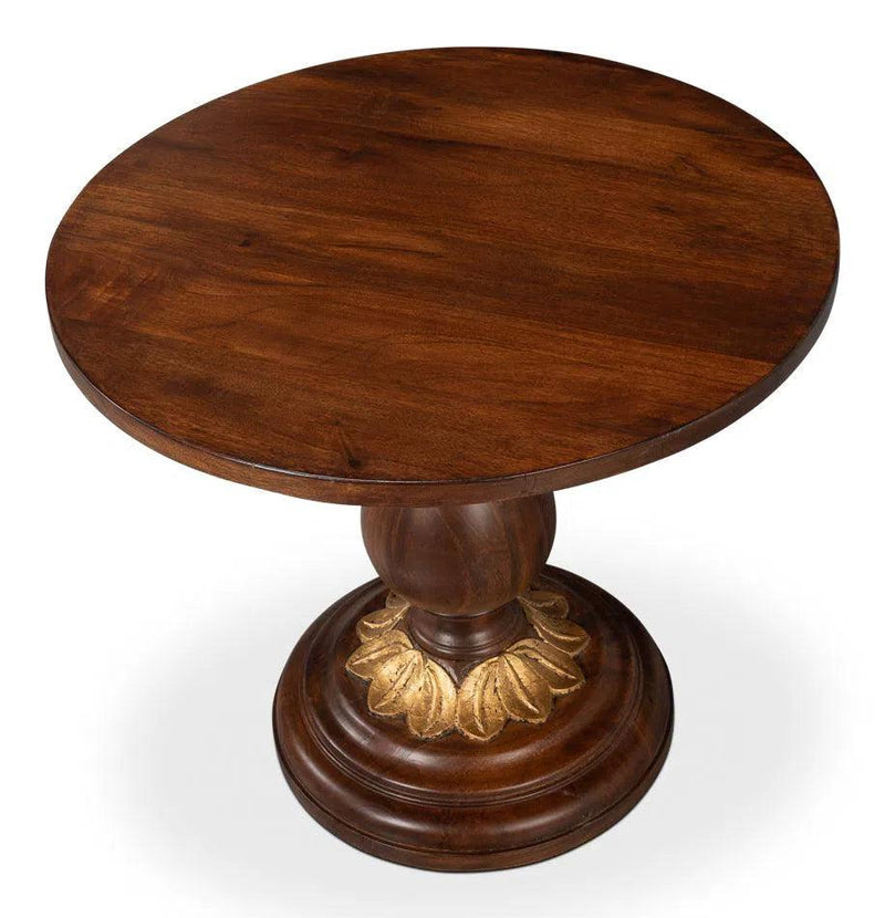 Elizabeth Mango Wood Reddish Brown Round End Table Side Tables LOOMLAN By Sarreid