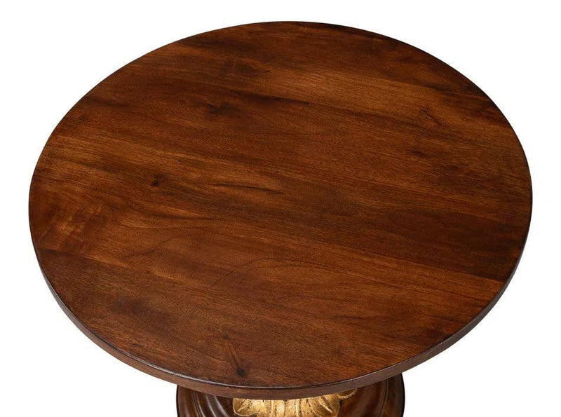 Elizabeth Mango Wood Reddish Brown Round End Table Side Tables LOOMLAN By Sarreid