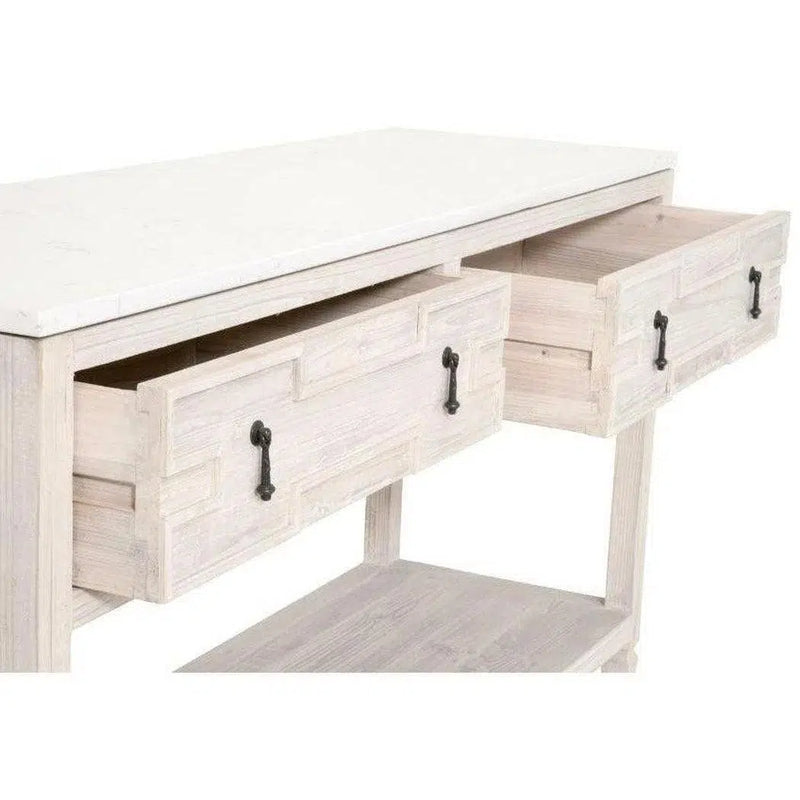 Emerie 2-Drawer Entry Console White Wash Pine White Quartz Console Tables LOOMLAN By Essentials For Living