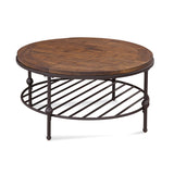 Emery Pine and Metal Brown Round Cocktail Table Coffee Tables LOOMLAN By Bassett Mirror