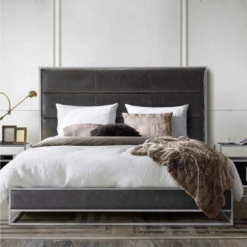 Empire Weathered Grey Leather Bed Frame Beds LOOMLAN By Diamond Sofa